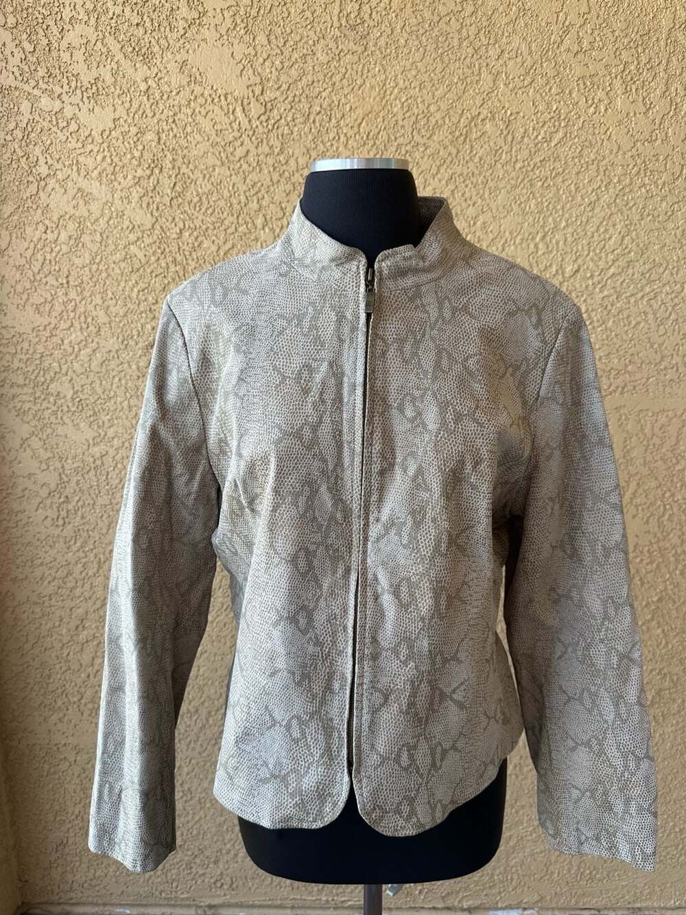 Pamela McCoy Collections Snakeskin Print Genuine Leather Zip Jacket Size L